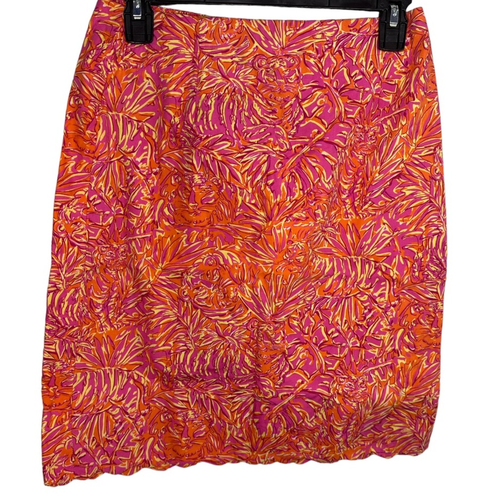 LILLY PULITZER vintage  100% Cotton Tiger Floral Print size 6  SKIRT‎